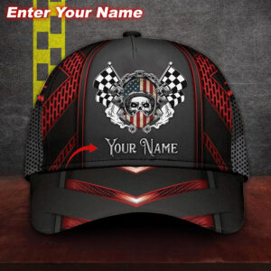 America Flag Skull Racing Custom Name Cap 2