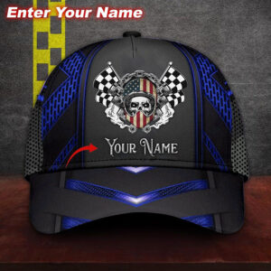 America Flag Skull Racing Custom Name Cap 7