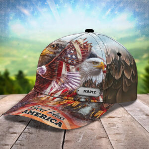 American Eagle Flag God Bless America Custom Name Cap