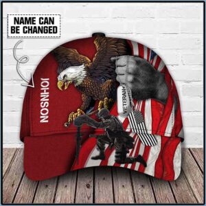 American Flag Eagle Veteran Custom Name Cap