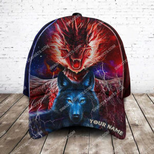 Custom Name Ice And Fire Dragon And Wolf All Over Printed Classic Cap