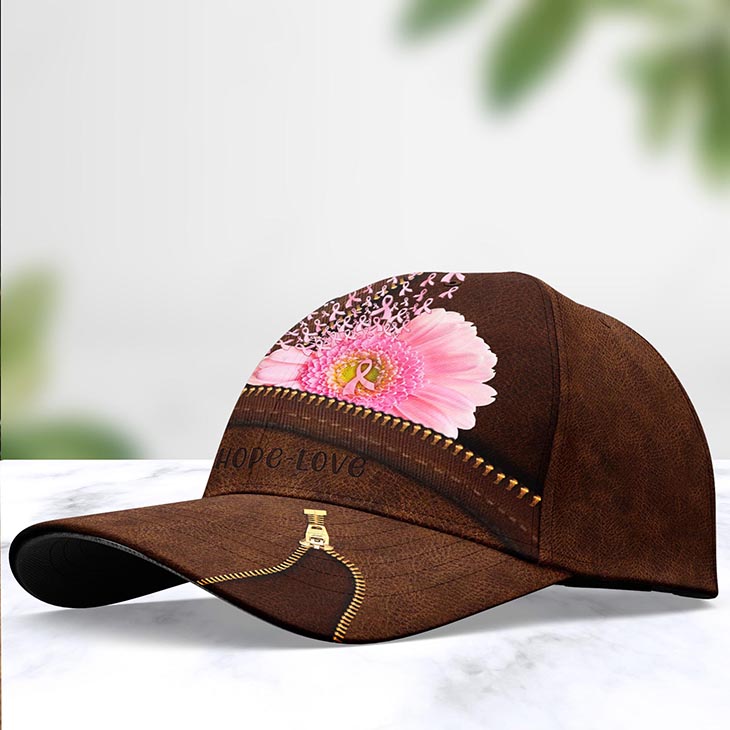 Faith Hope Love Breast Cancer Pink Flower Cap Faith Hope Love Breast Cancer Pink Flower Cap