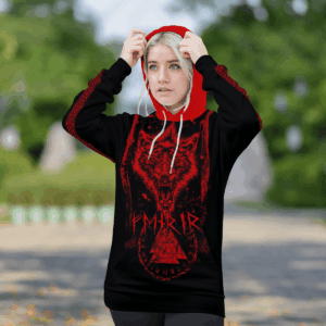 Fenrir Wolf Valknut Viking Red Black 3D Shirt Hoodie