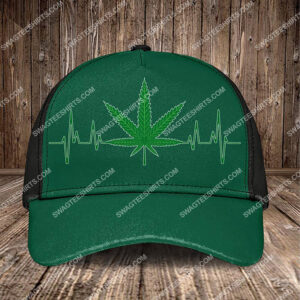 Heartbeat And Cannabis Leaf All Over Printed Classic Cap