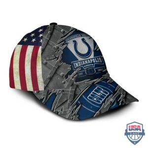 Indianapolis Colts Nfl Football Team American Flag Cracked Metal Classic Cap