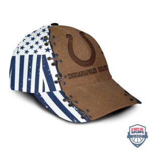 Indianapolis Colts Nfl Logo Leather Texture American Flag Cap
