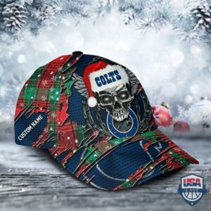Indianapolis Colts Skull Santa Custom Name Christmas Custom Name Cap