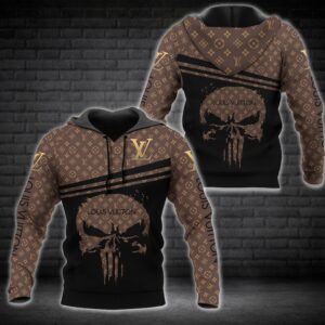 Louis Vuitton Punisher Skull Brown Pattern 3D Shirt Hoodie