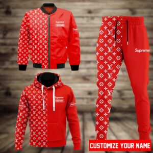 Louis Vuitton Superme Red 3D Hoodie Shirt