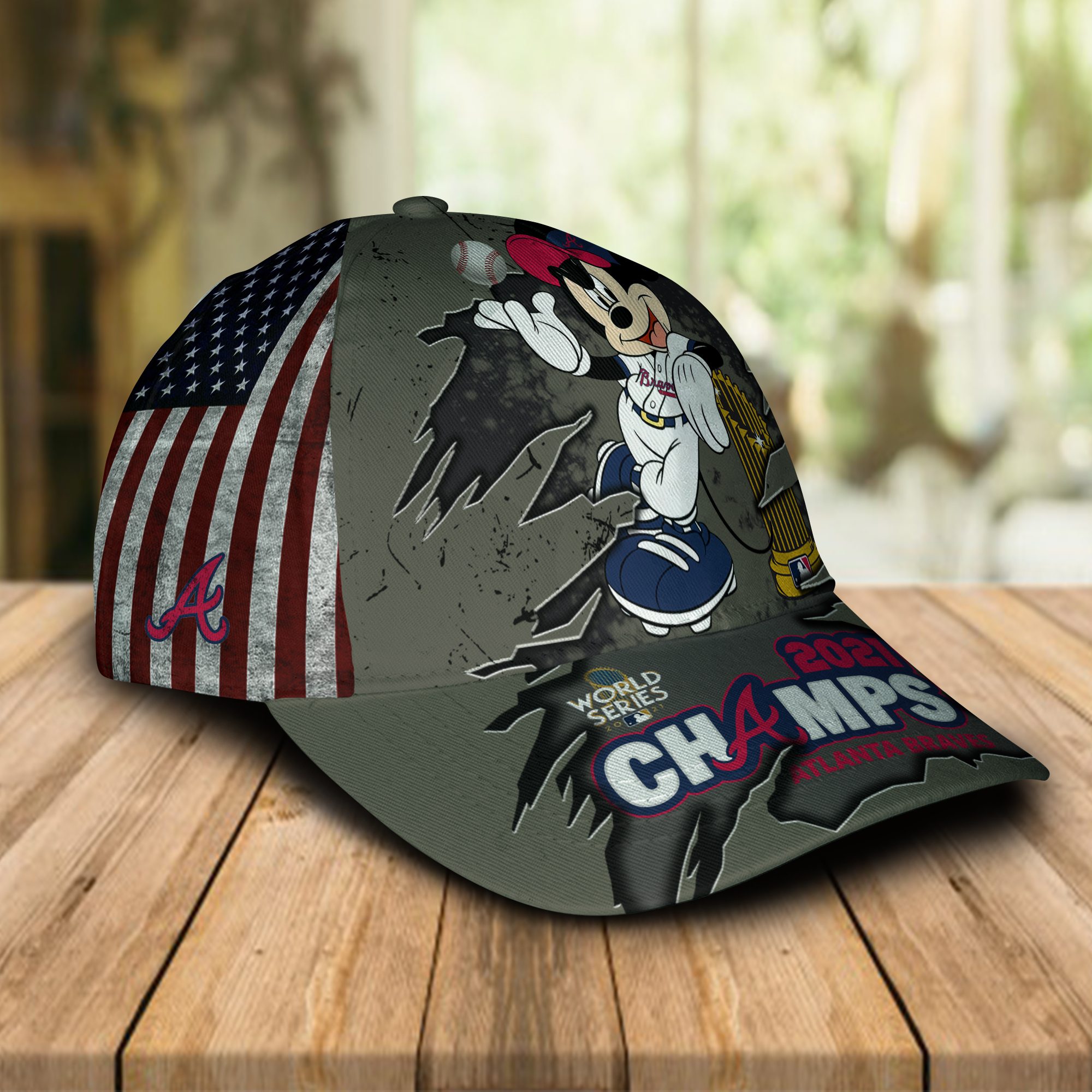 Mickey Mouse Atlanta Braves Champions 2021 Cap Hat Mickey Mouse Atlanta Braves Champions 2021 Cap Hat