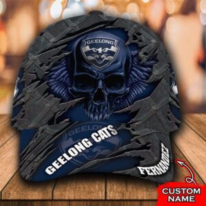 Personalized Afl Geelong Cats 3D Skull Custom Name Cap