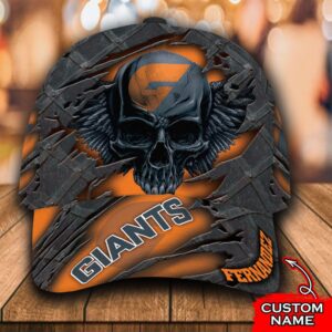 Personalized Afl Gold Coast Giants 3D Skull Custom Name Cap