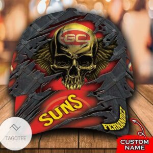 Personalized Afl Gold Coast Suns 3D Skull Hat Cap
