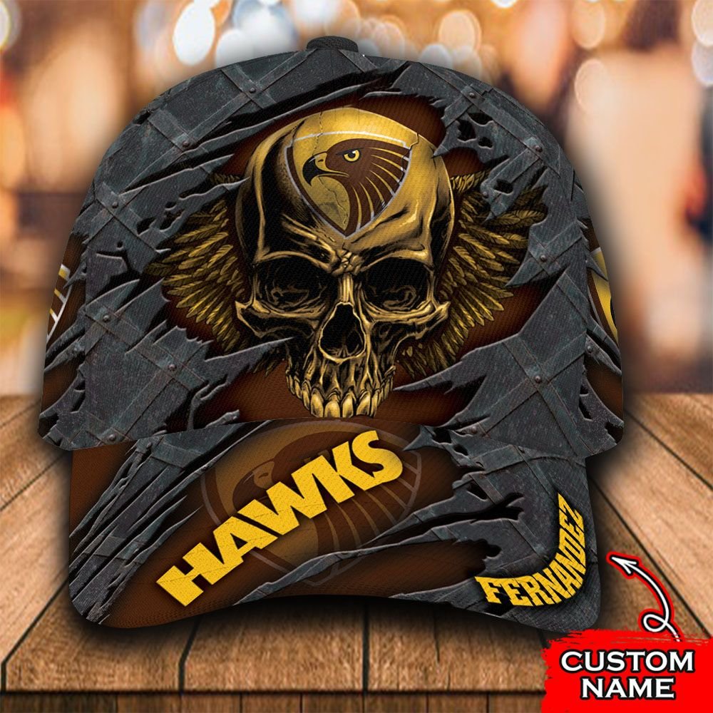 Personalized Afl Hawthorn Hawks 3D Skull Custom Name Cap Personalized Afl Hawthorn Hawks 3D Skull Custom Name Cap