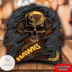 Personalized Afl Hawthorn Hawks 3D Skull Hat Cap