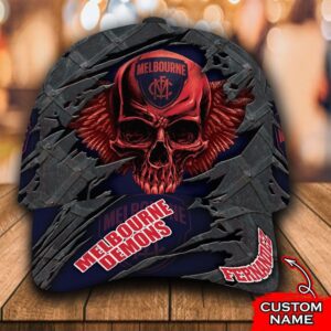 Personalized Afl Melbourne Demons 3D Skull Custom Name Cap