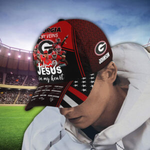 Personalized Georgia Bulldogs In My Veins Jesus In My Heart Custom Cap