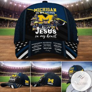 Personalized Michigan Wolverines In My Veins Jesus In My Heart Cap Custom Baseball Classic Cap