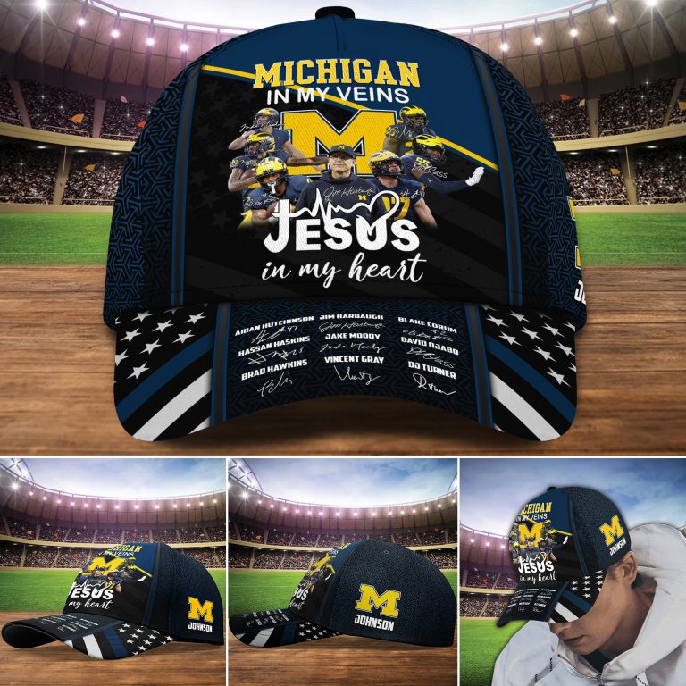 Personalized-Michigan-Wolverines-In-My-Veins-Jesus-In-My-Heart-Custom-Cap-1