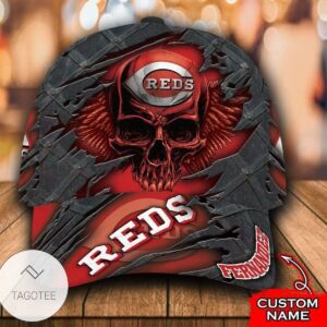 Personalized Mlb Cincinnati Reds 3D Skull Hat Cap