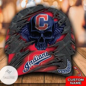 Personalized Mlb Cleveland Indians 3D Skull Hat Cap