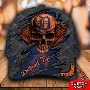 Personalized Mlb Detroit Tigers 3D Skull Custom Name Cap