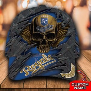 Personalized Mlb Kansas City Royals 3D Skull Custom Name Cap