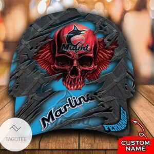 Personalized Mlb Miami Marlins 3D Skull Hat Cap