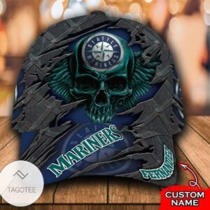 Personalized Mlb Seattle Mariners 3D Skull Hat Cap