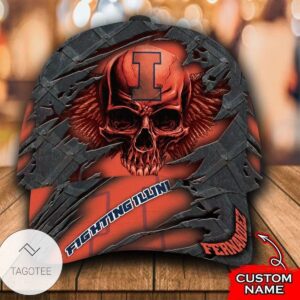 Personalized Ncaa D3 Illinois Fighting Illini 3D Skull Hat Cap