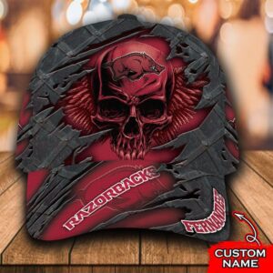 Personalized Ncaa1 Arkansas Razorbacks 3D Skull Custom Name Cap