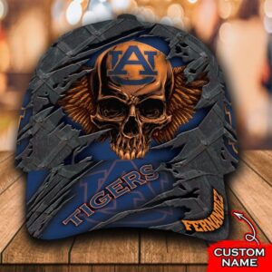Personalized Ncaa1 Auburn Tigers 3D Skull Custom Name Cap