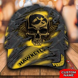 Personalized Ncaa1 Iowa Hawkeyes 3D Skull Custom Name Cap