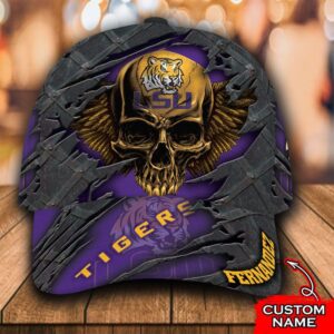 Personalized Ncaa1 Lsu Tigers 3D Skull Custom Name Cap