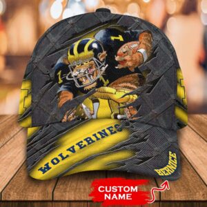 Personalized Ncaa1 Michigan Wolverines 3D Mascost Custom Name Cap