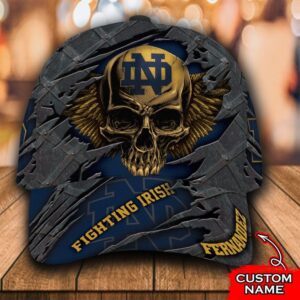 Personalized Ncaa1 Notre Dame Fighting Irish 3D Skull Custom Name Cap