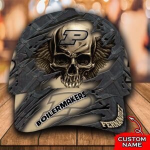 Personalized Ncaa1 Purdue Boilermakers 3D Skull Custom Name Cap