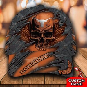 Personalized Ncaa1 Texas Longhorns 3D Skull Custom Name Cap