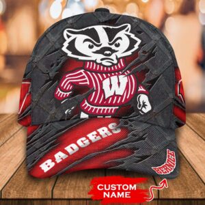 Personalized Ncaa1 Wisconsin Badgers 3D Mascost Custom Name Cap