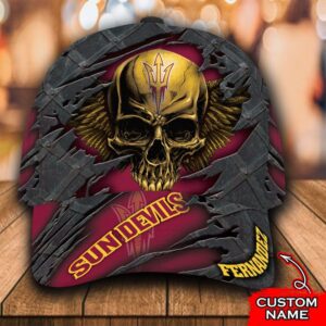 Personalized Ncaa3 Arizona State Sun Devils 3D Skull Custom Name Cap