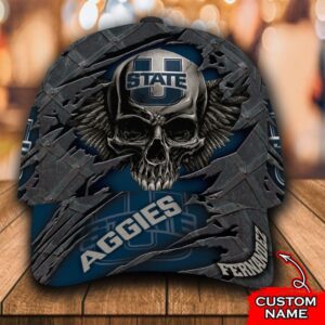 Personalized Ncaa3 Utah State Aggies 3D Skull Custom Name Cap