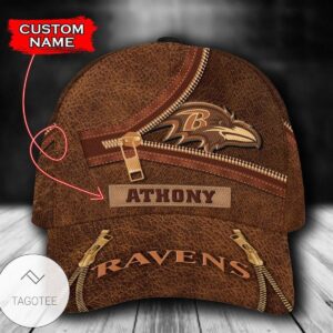 Personalized Nfl Baltimore Ravens Leather Zipper Print Hat Cap