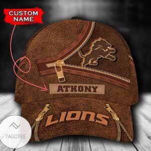 Personalized Nfl Detroit Lions Leather Zipper Print Hat Cap