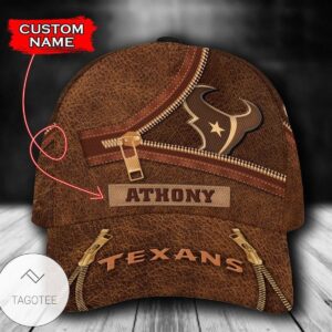 Personalized Nfl Houston Texans Leather Zipper Print Hat Cap