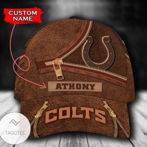 Personalized Nfl Indianapolis Colts Leather Zipper Print Hat Cap