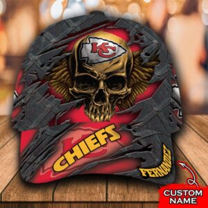 Personalized Nfl Kansas City Chiefs Skull Custom Name Cap