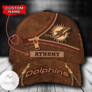 Personalized Nfl Miami Dolphins Leather Zipper Print Hat Cap