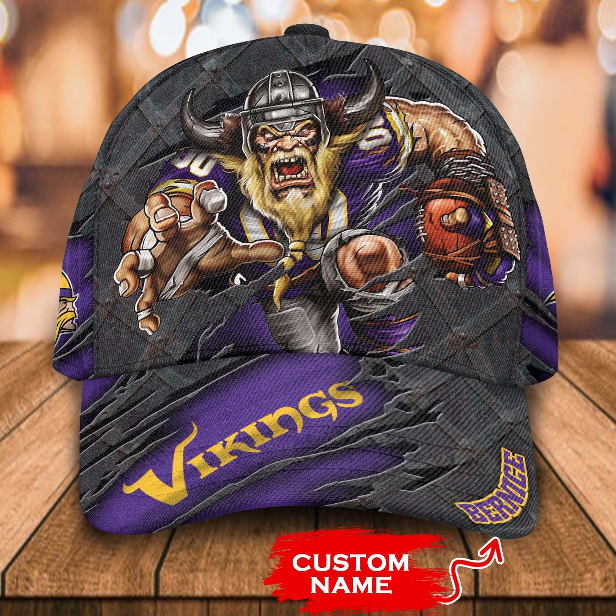 Personalized Nfl Minnesota Vikings 3D Mascost Custom Name Cap Personalized Nfl Minnesota Vikings 3D Mascost Custom Name Cap