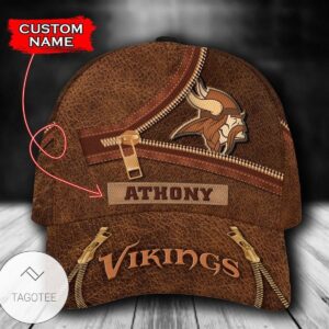 Personalized Nfl Minnesota Vikings Leather Zipper Print Hat Cap