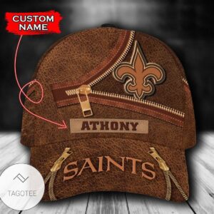Personalized Nfl New Orleans Saints Leather Zipper Print Hat Cap